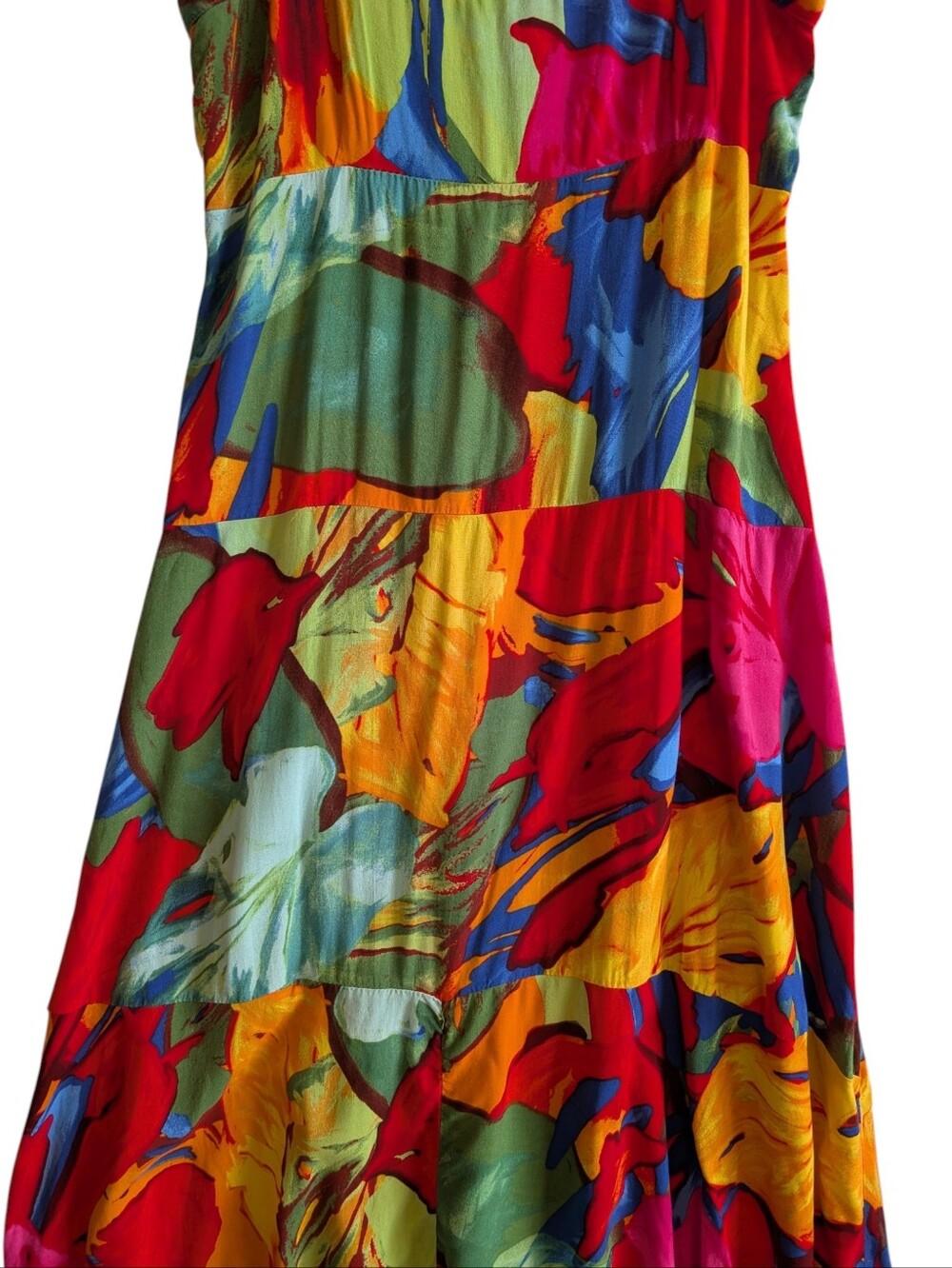 MSK Maxi Dress Sundress Colorful Artsy Watercolor Vibrant Vacation Sz M - Picture 3 of 5